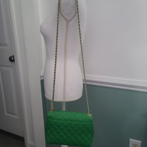 G by Giuliana Black Label Quilted Lamb Leather Crossbody, Kelly Green, NWOT - Picture 2 of 4